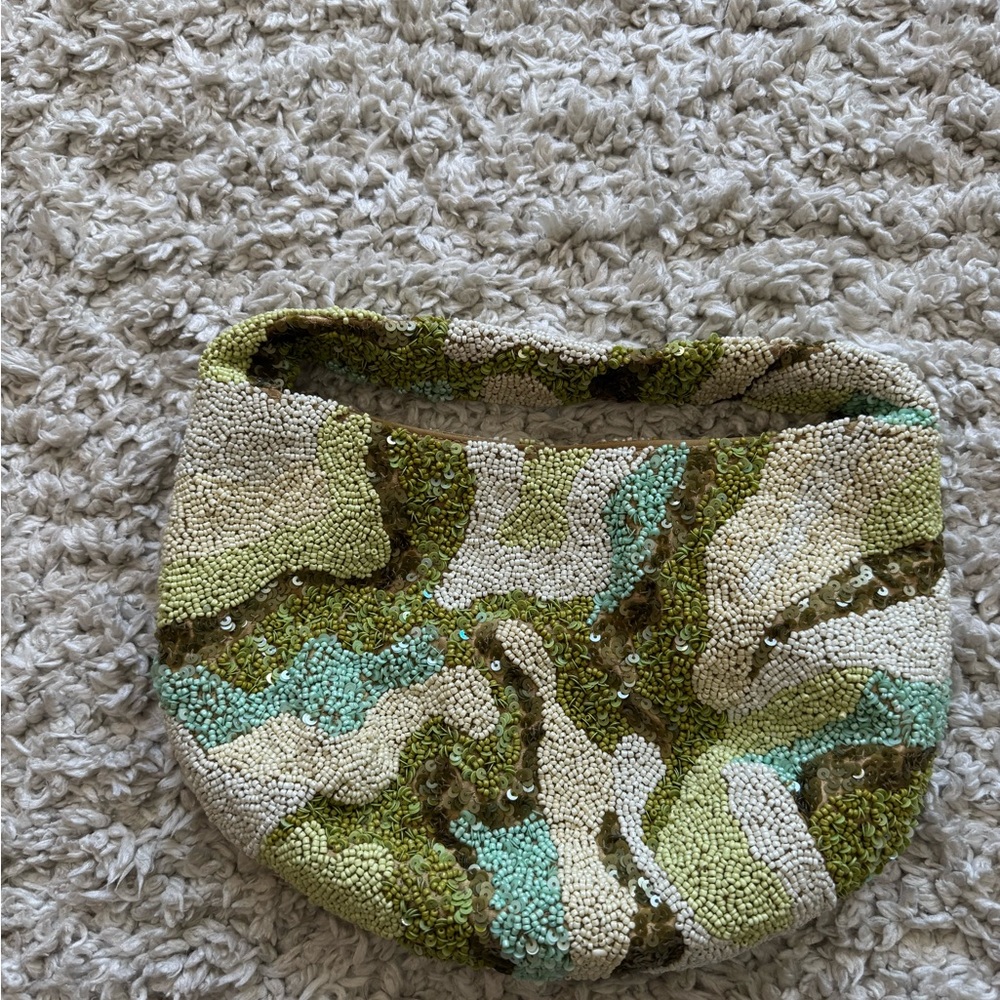 Green and White Beaded Handbag | Marshalls